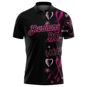 Camiseta de Golf de Manga Corta para Hombre, Personalizada, de Alta Calidad, con Estampado 3D en Negro y Rosa, con Botones al Frente y Bolsillo, de Secado Rápido - Product Image 2