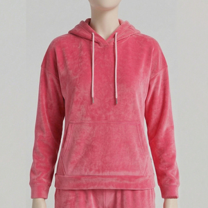 Women's 100% Cotton Velour Embroidered Streetwear Tracksuit 2-Piece Long <b>Set</b> Zipper Hoodie Skinny Fit All Seasons Custom Design - Product Image 5