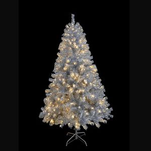 Albero di Natale Artificiale Pre-Illuminato Argento da 180 cm con 800 Rami e 300 Luci LED, Pieghevole e con Supporto in Metallo, 11 Modalità di Illuminazione - Product Image 3