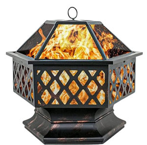 เตาไฟเหล็กเคลือบสีดำสำหรับย่างบาร์บีคิว พร้อมฝาครอบกันประกายไฟและอุปกรณ์จุดไฟ สำหรับตั้งแคมป์ ชายหาด และสวนหลังบ้าน - Product Image 1