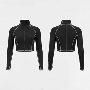 Wholesale Crop <b>Yoga</b> Training <b>Jacket</b> Women Gym Outerwear Crop Coat Spandex Polyester Crop Zipper Ladies Workout Wear Short <b>Jacket</b> - Product Image 6