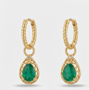 Boucles d'oreilles pendantes en filigrane torsadé plaqué or 18 carats avec pierre précieuse taille poire pour femme, idéales pour un cadeau ou une occasion spéciale - Product Image 1