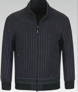 Blouson bomber rayé pour homme, col montant, mélange de laine, fermeture éclair, coupe ajustée, automne, décontracté - Product Image 1