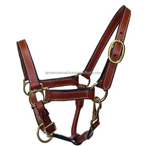 Cabestro de caballo de cuero clásico marrón negro con doble costura y relleno con hebilla de latón macizo y anillos Tamaños personalizados disponibles - Product Image 2