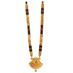 Collier long classique authentique en or massif 22 carats, mangalsutra, bijoux traditionnels indiens pour mariage et fête, style Maharashtrien - Product Image 1