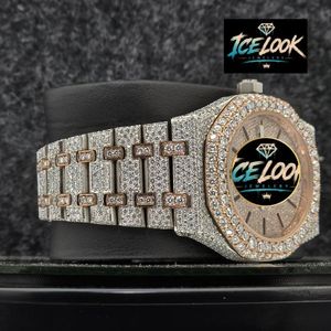 ICE LOOK นาฬิกาข้อมือสแตนเลสสตีลสุดหรูสำหรับผู้ชาย 41 มม. ขอบหน้าปัดประดับเพชรโมอิสซาไนต์ ระบบควอตซ์แบบอนาล็อก คริสตัลแซฟไฟร์ ปุ่มกด - Product Image 2
