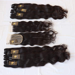 Mechones de pelo humano brasileño de trama a máquina, extensiones de cabello virgen con cierre Frontal de encaje Hd, cutícula alineada - Product Image 1