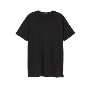 เสื้อยืดคอกลมแขนสั้นผ้าฝ้ายสีดำสำหรับผู้ชาย ทรงปกติ สไตล์ลำลอง ผ้าเจอร์ซีย์ถัก สีพื้น ดีไซน์เรียบง่าย - Product Image 1