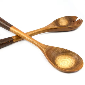 Cucharas y tenedores de madera de suar de 30 cm, hechos a mano, con incrustaciones, aptos para alimentos, vajilla natural de Indonesia - Product Image 1