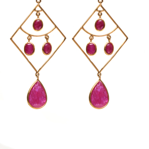 Natural Ruby Filigree Medallion Drop <b>Earrings</b> in Solid 18K Yellow Gold Vintage Lace Style <b>Red</b> Gemstone Dangles July Birthstone - Product Image 2