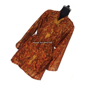 KS008 Hermoso Kimono Sari Vintage, Túnica Corta, Estampado Floral de Verano, Estilo Bohemio, Manga Larga, para Vacaciones - Product Image 2