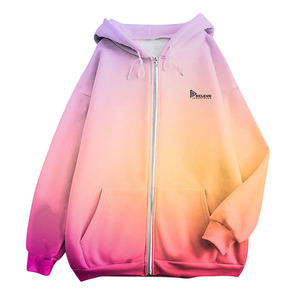 Winter Gradient Color Zip-up Hoodie Unisex Oversized Casual Hooded Breathable French Terry Polyester Regular Sleeve Style - Product Image 1