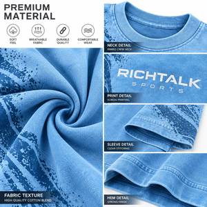 T-shirt en coton tricoté surdimensionné pour homme Richtalk, à col roulé, manches courtes, motif uni, logo frontal, bleu - Product Image 6