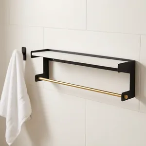 Étagère murale moderne en marbre avec barre porte-serviettes, support de rangement pour salle de bain, organisateur en métal pour la décoration de la salle de bain - Product Image 4