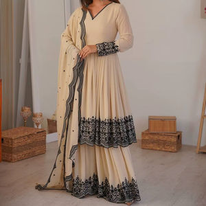 Conjunto de Traje Sharara de Georgette Sintética de Diseño Premium, Sin Arrugas, Elástico, para Bodas, para Mujer, para Todas las Temporadas - Product Image 1