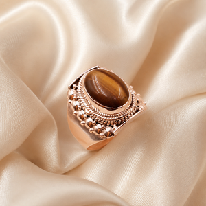 Natural <b>Tiger</b> <b>Eye</b> 925 Sterling Silver Gold Statement <b>Ring</b> Handmade Vintage Boho Adjustable Gemstone Wedding Women Gift Jewelry - Product Image 1