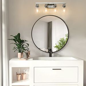 Lampada da Bagno Moderna a 4 Luci da 24 Pollici con Finitura Nichel Spazzolato e Paralumi in Vetro Trasparente per Mobili da Bagno - Product Image 2