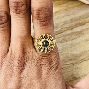 Latest Trendy <b>Labradorite</b> Brass <b>Ring</b> Flower Design Statement <b>Ring</b> 18k Gold Plated Floral <b>Ring</b> Handmade Wholesale <b>Ring</b> For Women - Product Image 6