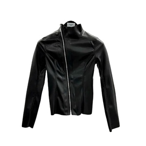 Veste à col roulé pour femmes printemps-été de haute qualité Style Streetwear Cuir PU Minceur Fermeture éclair oblique Laine Fourrure Couleur foncée - Product Image 1