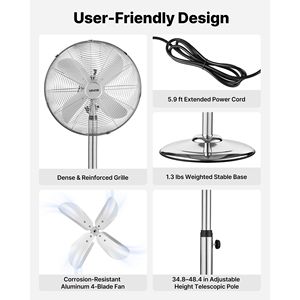 Ventilatore a piantana industriale da 16 pollici ad alta velocità con 1450 CFM, maniglia e oscillazione a 75 gradi, 3 velocità regolabili - Product Image 5