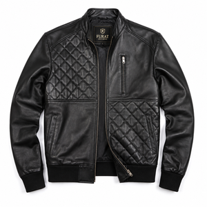 Chaqueta Bomber de Cuero Negra Avan Personalizada OEM, Chaqueta de Invierno Impermeable de Cuero Genuino con Cuello Alto y Cremallera, Estilo Urbano - Product Image 1