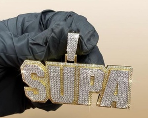 Pendentif personnalisé avec logo initial, style hip-hop, argent sterling 925, diamant moissanite VVS, collier pour homme avec nom, numéro ou lettre glacé - Product Image 1