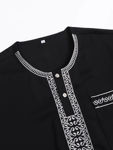 Wholesale Premium Cotton Stand Collar Modest Men's <b>Islamic</b> Eid Plus Size Loose Fit Floor Length Short Sleeve Quick Dry - Product Image 4