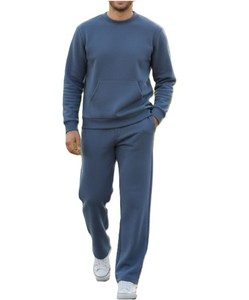 Ensemble pantalon et sweat-shirt en molleton rose uni pour homme, col roulé, vêtements d'hiver formels, 100% coton tricoté respirant 380g, confortable - Product Image 6