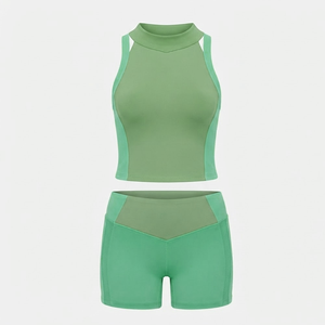 Ensemble de soutien-gorge et short de yoga pour femmes, design personnalisé, sans col, haute qualité, 100% coton, vêtements de sport sans couture, motif uni - Product Image 4