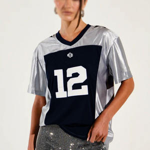 Jersey de Fútbol Americano Metálico Plateado de Moda 2026 para Mujer, Top Transpirable de Poliéster Estilo Urbano, Número Personalizado, OEM, Marca Privada - Product Image 1