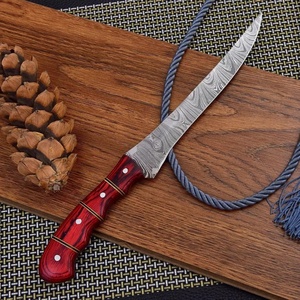 Couteau à fileter A&M Knives, style japonais, éco-responsable, en acier Damas, lame fixe, fourreau en cuir, orientation de la main réglable - Product Image 2