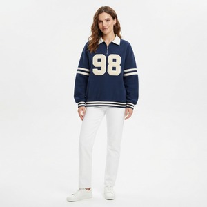 Sudadera de Forro Polar a Rayas Blancas y Moradas para Mujer, con Bordado de Letras Felices, Cuello Camisero, Manga Larga, Ropa Casual de Otoño - Product Image 5