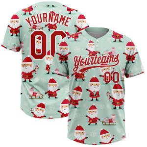 เสื้อเบสบอลคริสต์มาสซานต้าแบบกำหนดเองได้ พร้อมชื่อและหมายเลขส่วนตัว พิมพ์ลายด้วยความร้อน โพลีเอสเตอร์ 100% 140 กรัม - Product Image 1