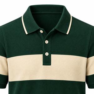 Polo de Manga Corta para Hombre, con Bloques de Color, Rayas, Tejido de Punto, Corte Regular, Cierre de Botones, Tela Piqué - Product Image 4
