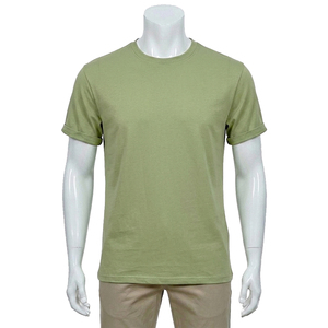 T-shirt à manches courtes pour homme, vert olive, col rond, coupe classique, tricoté, design uni, décontracté - Product Image 1