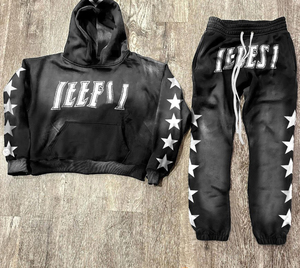 Survêtement unisexe vintage en coton 100% épais, tissé, personnalisé, délavé à l'acide, effet soleil, style streetwear, avec impression sérigraphique - Product Image 2