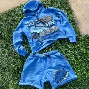 Personaliza tu Conjunto de Shorts con Sudadera con Capucha y Estampado de Logotipo, Traje Deportivo de Felpa, Sudadera con Capucha y Shorts de Alta Calidad - Product Image 3
