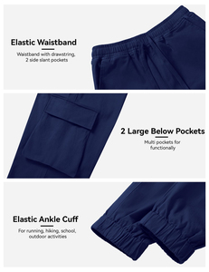 Pantalons d'uniforme scolaire bleu marine personnalisables avec logo, taille élastique, en coton tricoté, style jogging cargo pour enfants - Product Image 4