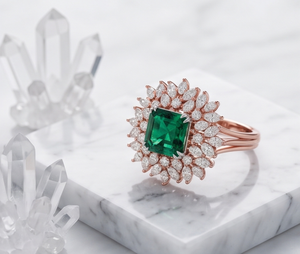 Green Emerald Cut Zircon <b>Ring</b> Halo Bridal Jewelry for Wedding Anniversary Party Gift - Product Image 2