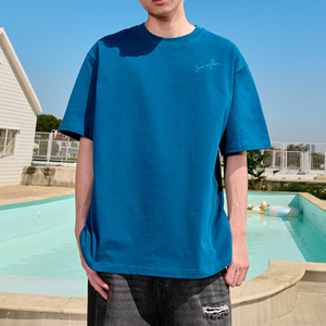 Men's Formal Short Sleeve O-Neck Solid Pattern Embroidered <b>Back</b> Polyester/Cotton Breathable Eco-Friendly <b>T</b>-Shirt - Product Image 2