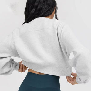 Sudadera con capucha de algodón para mujer, ligera, deportiva, cuello redondo, top corto, sudadera corta, informal, estilo urbano, hombros caídos, tejida - Product Image 6