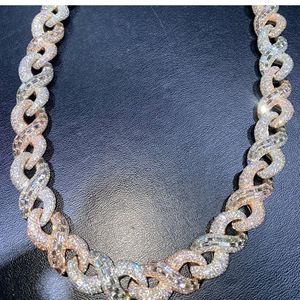 Rose gold moissanite <b>necklace</b> Cuban chain <b>statement</b> <b>necklace</b> Round brilliant cut moissanite Micro insert link chain - Product Image 6