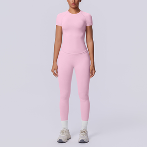 Conjunto de Yoga de 2 Piezas, Sin Tirantes, Cintura Alta, Largo Completo, Sin Costuras, Transpirable, Elástico en 4 Direcciones, Estampado Deportivo, Verde Sólido - Product Image 5
