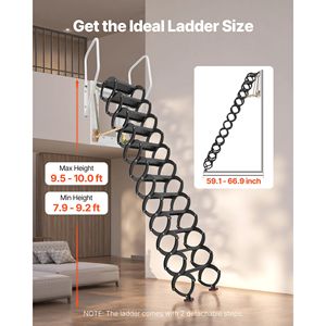 Scala Pieghevole in Acciaio a 12 Gradini per Uso Domestico, Montaggio a Parete, Capacità 660LBS/299.4KG, Adatta per Altezza Soffitto 9.5-10ft - Product Image 2