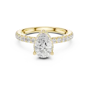 Anillo de diamante de talla pera de 1.5 quilates cultivado en laboratorio, oro macizo de 18 quilates con halo oculto, regalo unisex para fiesta nupcial - Product Image 1