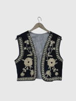 Gilet en coton brodé floral sans manches style Prairie Chic fait main pour femme, haut de printemps grande taille col en V