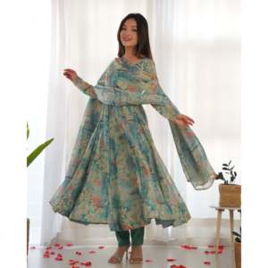 Magnifique robe Anarkali modeste et pantalon avec dupatta pour les fêtes et les occasions spéciales - Product Image 3