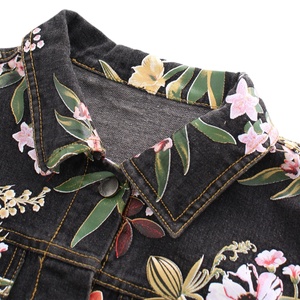 Jean <b>Jacket</b> Manufacturer Cropped Button Denim <b>Trucker</b> <b>Jacket</b> Custom Oversized Floral Print Womens Wholesale - Product Image 6