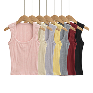 Débardeur court côtelé personnalisé pour femme, sans manches, pour yoga, gym, fitness, vêtements de sport, vente en gros OEM, hauts décontractés, respirant, en coton, coupe ajustée - Product Image 1
