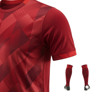 Conjunto de Camiseta de Fútbol Roja para Hombre, Manga Corta, Estampado Geométrico, Transpirable, de Poliéster, Uniforme para Todas las Temporadas - Product Image 3